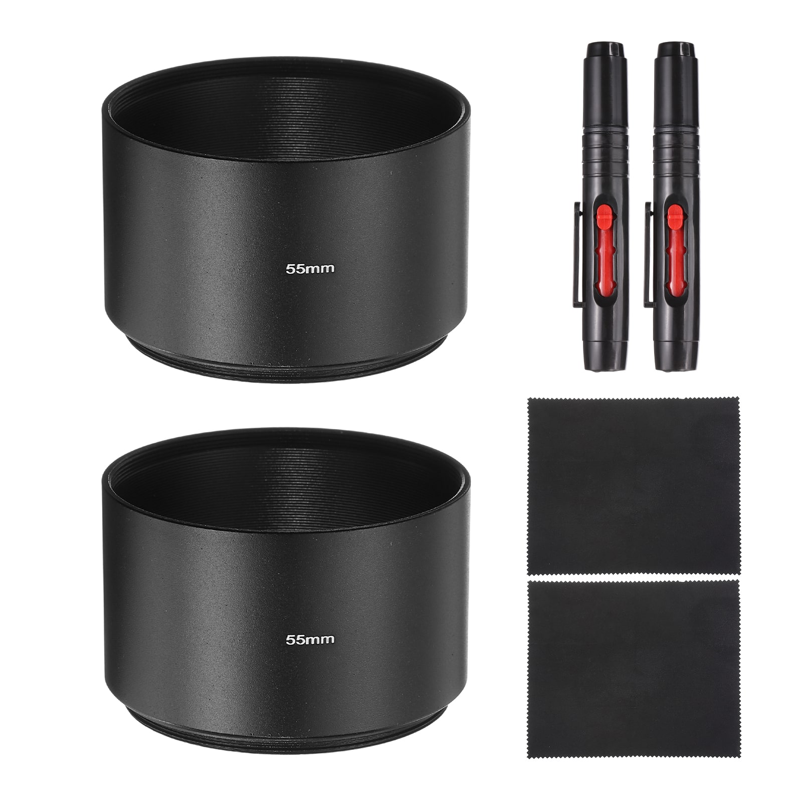 Unique Bargains - 2pcs Lens Hood Shade, 55mm Long-focus Metal Camera Cap Shade with Cleaning Cloth & Pen - Black