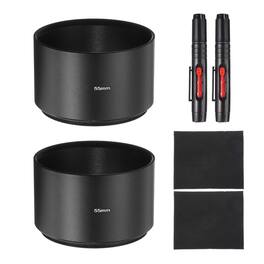 Unique Bargains - 2pcs Lens Hood Shade, 55mm Long-focus Metal Camera Cap Shade with Cleaning Cloth & Pen - Black