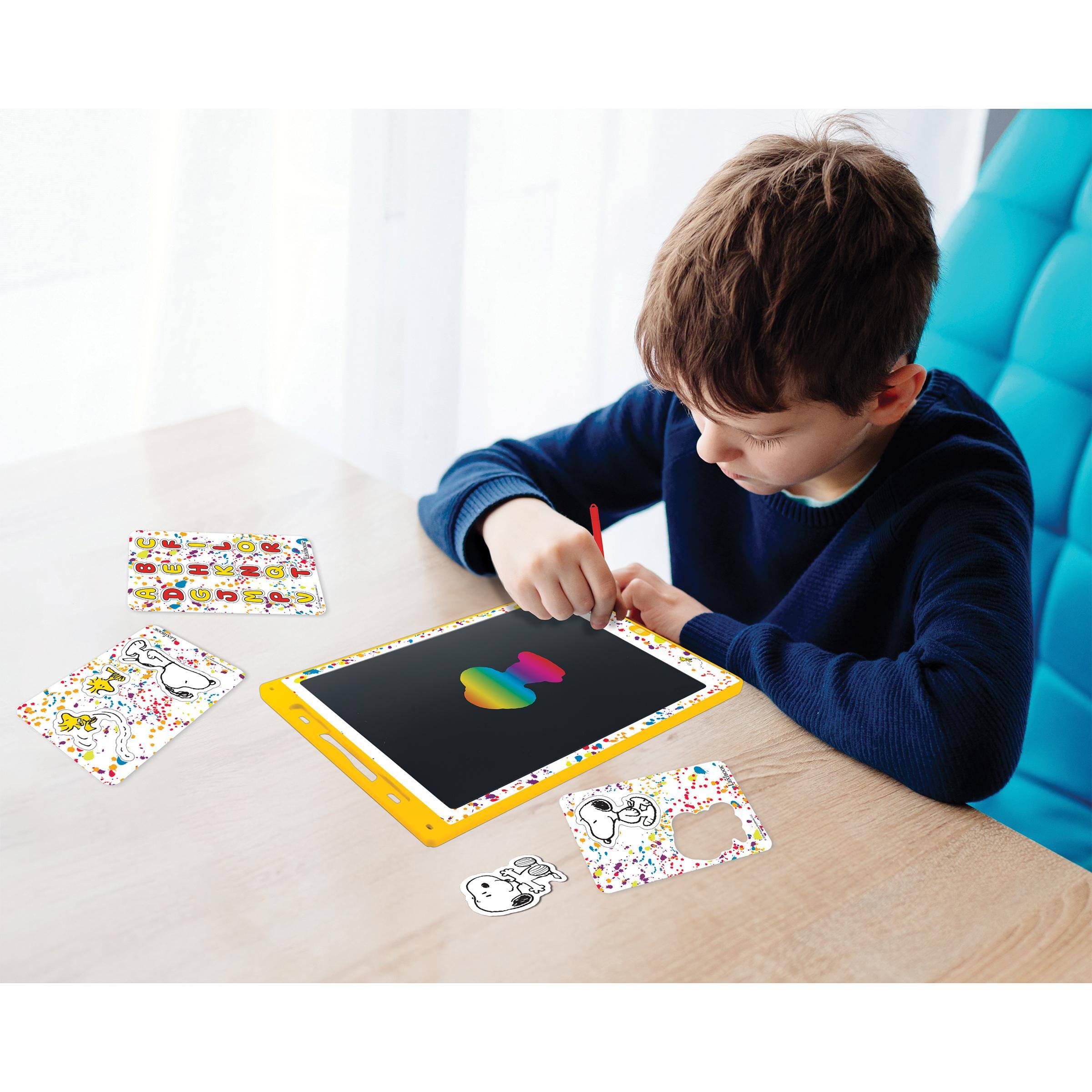 Alt View 4. Lexibook - Snoopy 11’’ multicolor learning drawing E-ink tablet with stencils.