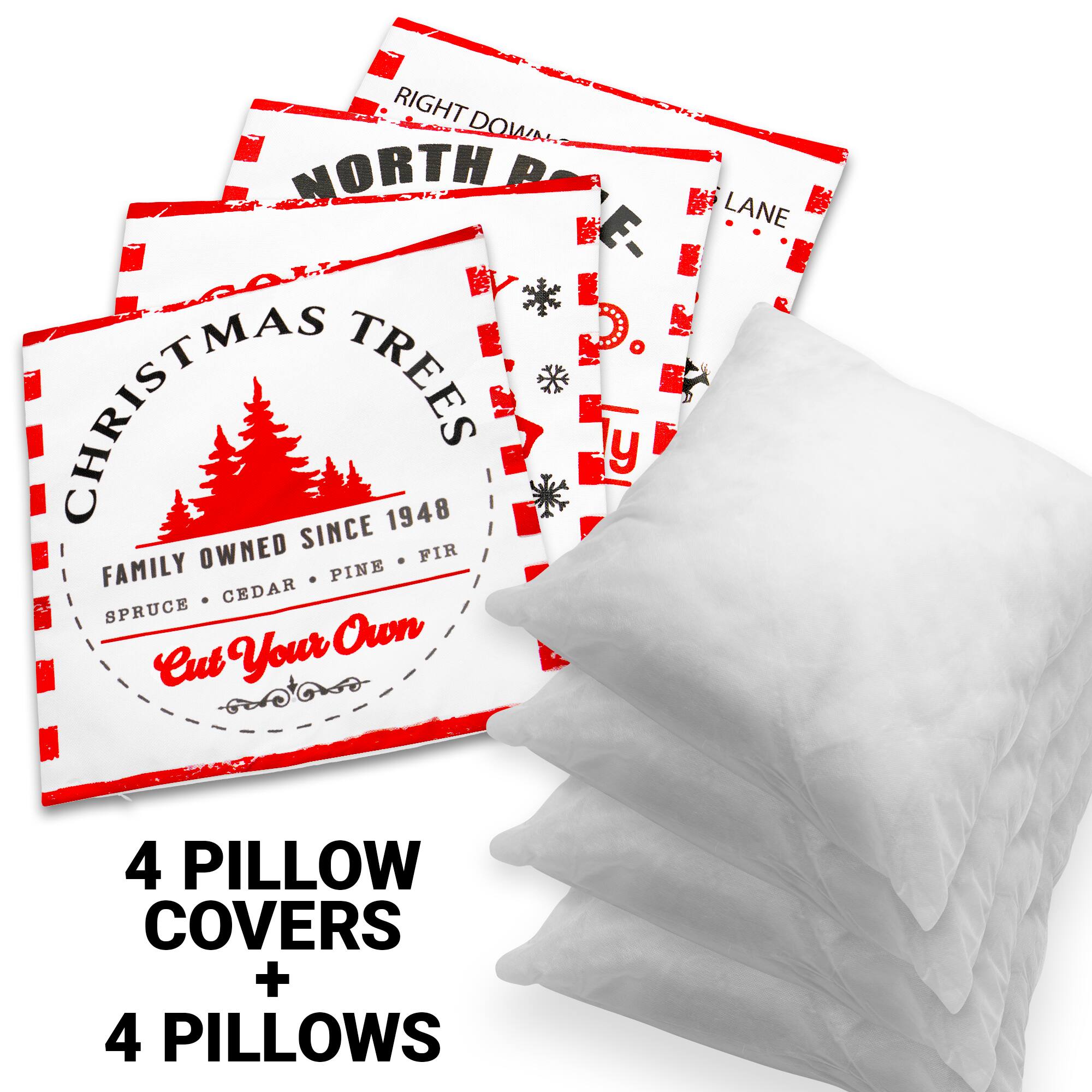 RIGHT DOWN NORTH PE- P LANE E- CHRISTMAS TREES SINCE 1948 FAMILY OWNED PINE FIR CEDAR SPRUCE Your Own Cut 4 PILLOW COVERS + 4 PILLOWS