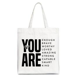 OrnamentallyYou - Inspirational Words Canvas Tote Bag, Minimalist Gift Shopper for Encouraging and Loving Significant Others - White