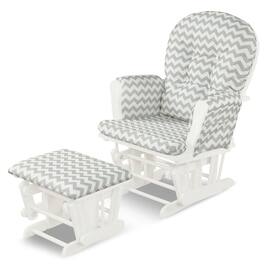 Gymax - Glider and Ottoman Cushion Set Wood Baby Nursery Rocking Chair - Grey + White