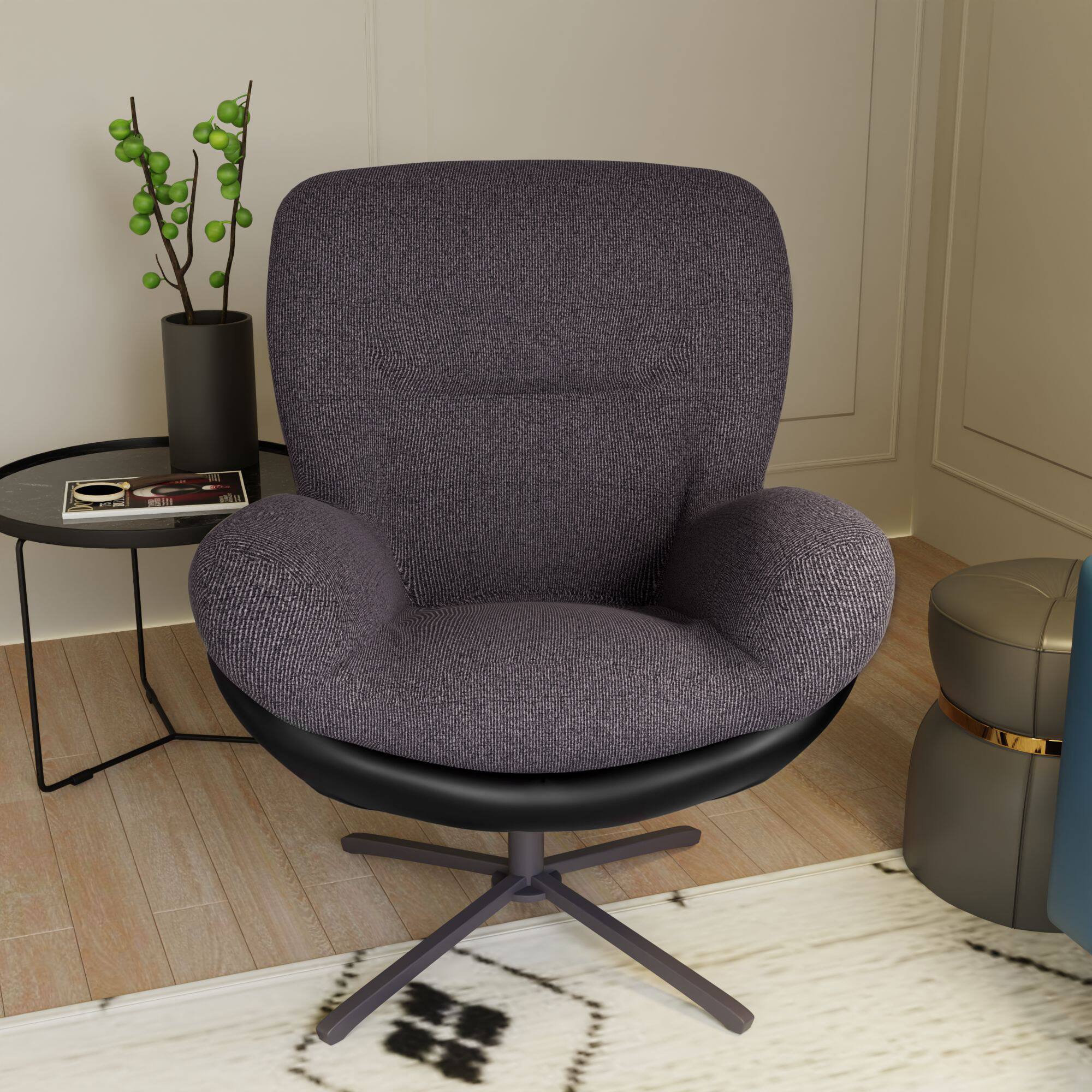 Back. APRILSOUL - 360 Swivel Office Chair Chenille Faux Leather Dark Gray Small Spaces - Black,Dark Gray.