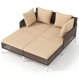 Boyel Living - Outdoor Rattan Double Daybed Wicker Chaise Lounge 60in L x 525in W x 275in H - Brown