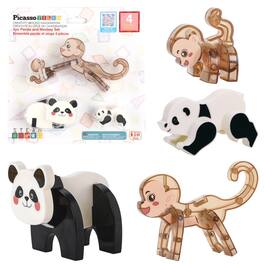 PicassoTiles - PICASSO-TILES 4PC Panda & Monkey Magnet Tiles, Educational Magnetic Building Blocks for Kids Toddlers Boys & Girls