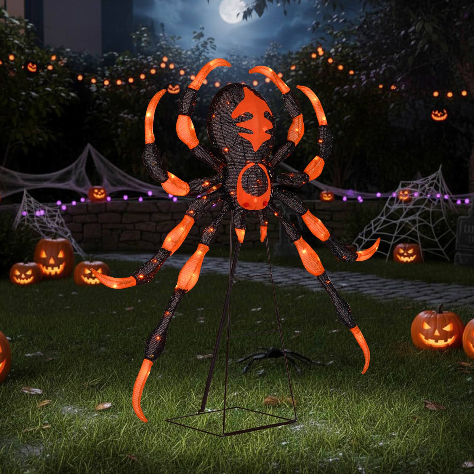 Alt View 1. Costway - Costway 52" Halloween Spider Decoration with 16 Flickering Warm White LEDs & 64 Orange LEDs - Orange,Black.