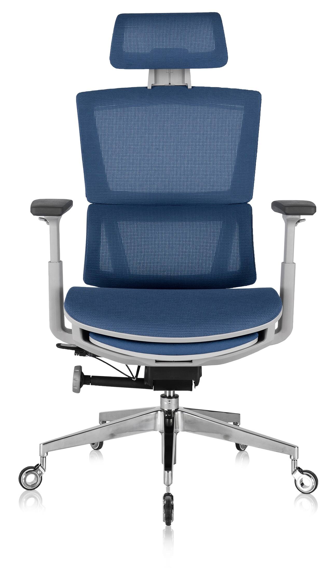Front. Nouhaus - REWIND ERGONOMIC OFFICE CHAIR WITH RETRACTABLE FOOTREST - BLUE.
