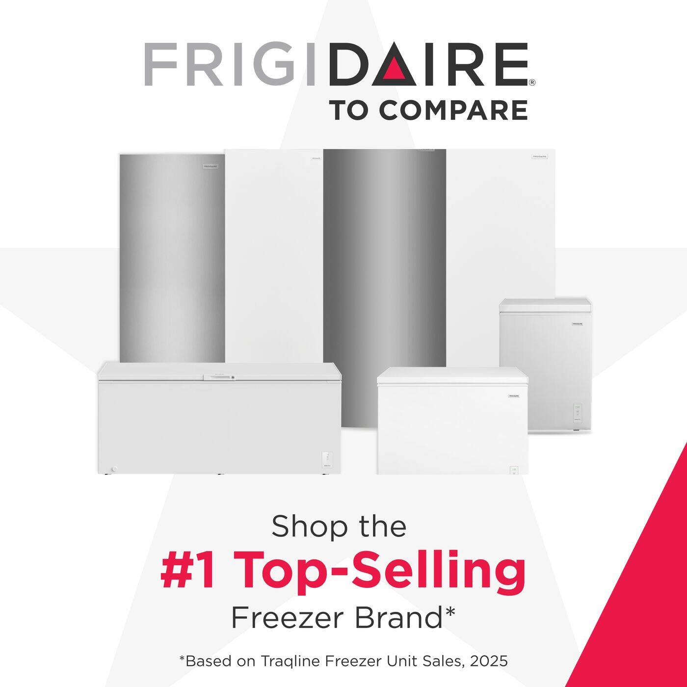 FRIGIDAIRE: TO COMPARE

Shop the #1 Top-Selling Freezer Brand*
*Based on Tracline Freezer Unit Sales, 2025