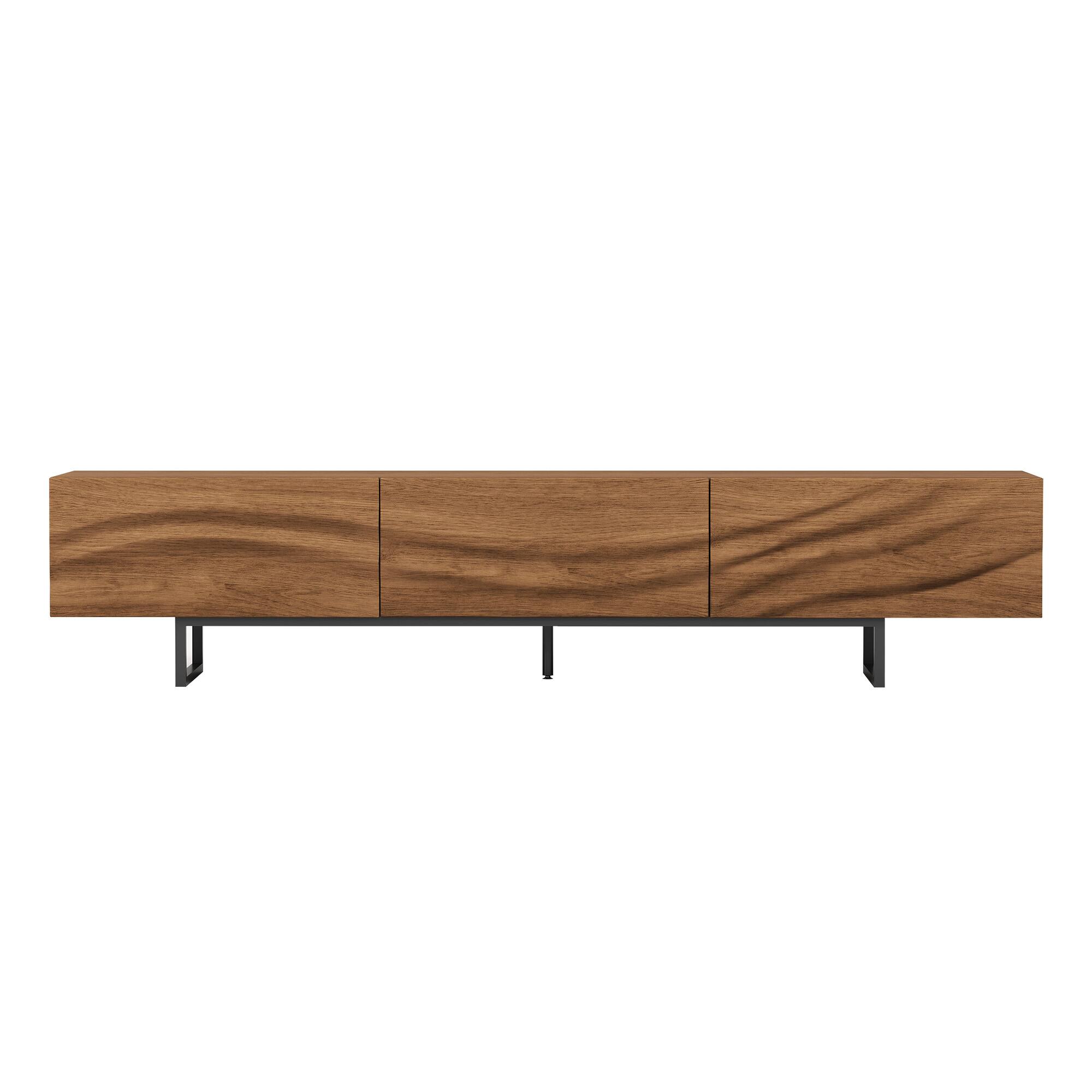Alt View 5. luck idea - Mid-Century Modern TV Stand - 82.83” Wide with Metal Legs, 3 Drawers & Vent Holes - Walnut Color.