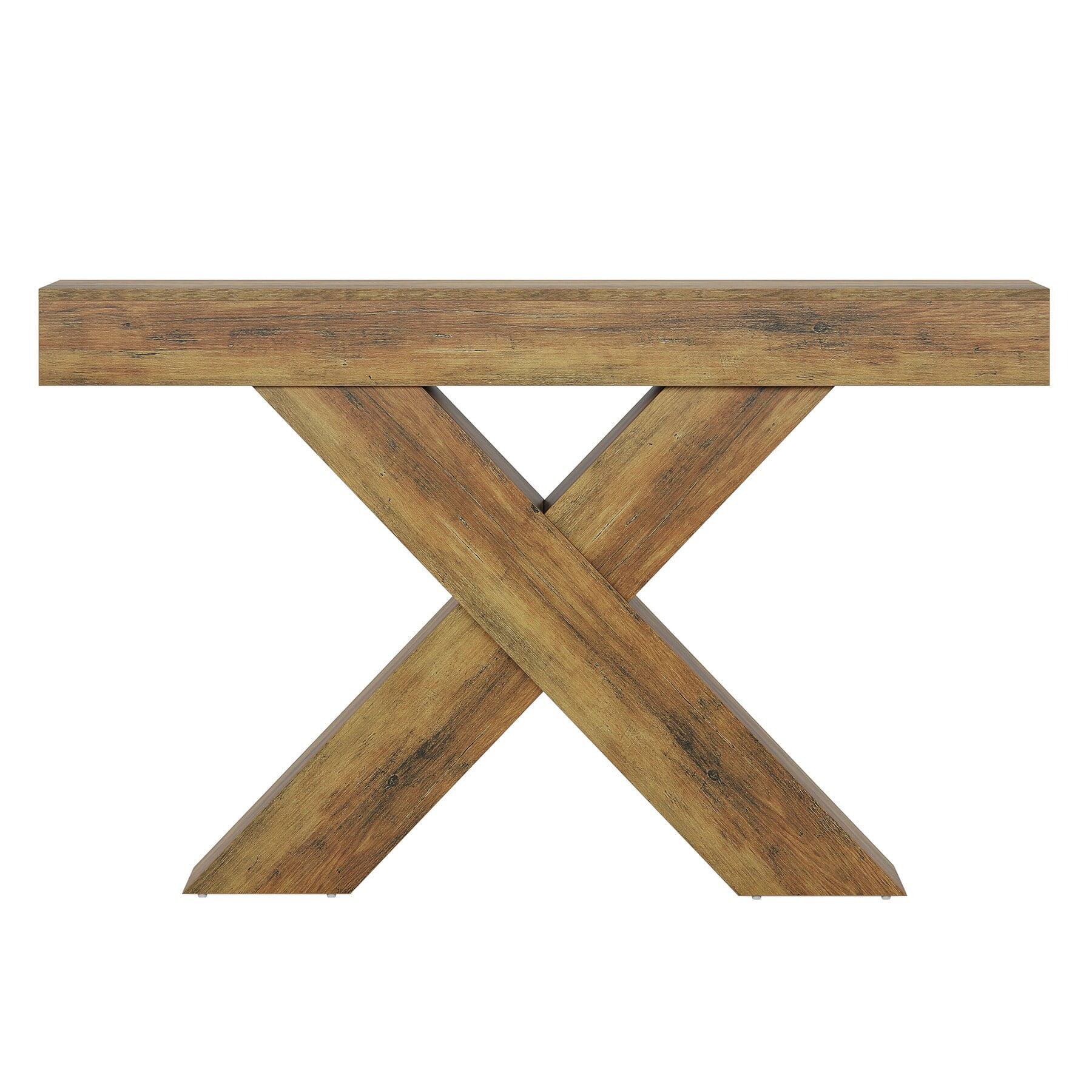 Left. Kadyn - Handcrafted Wooden Console Table - X Base, Vintage Sofa Side Table, Living Room Decor, Sturdy & Stylish, Brown - Brown.