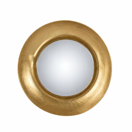 Front. RYHNUYNE - 18.5 in Round Wall Mirror, LED Lighting, Gold Finish, Iron Frame, 2.9 lbs, Battery Operated - Gold.