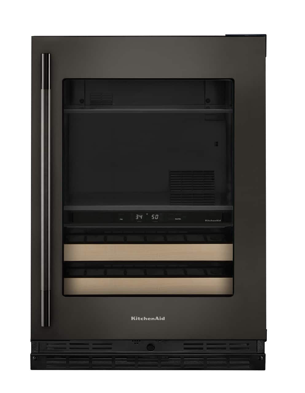 KitchenAid - 24" Beverage Center with Glass Door and Wood-Front Racks - Black Ore - Front_Zoom