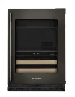 KitchenAid - 24" Beverage Center with Glass Door and Wood-Front Racks - Black Ore