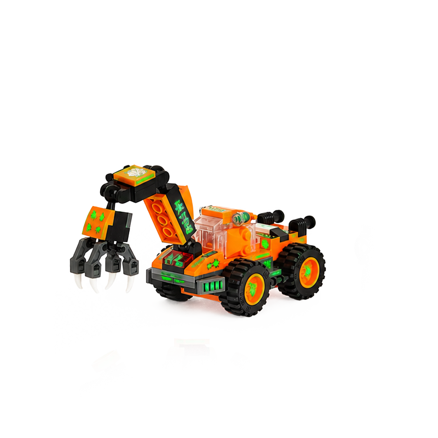 Left. JitteryGit - Robotryx Tangryp 3-in-1 Robot Building Set – 221-Piece Orange Mech with Sniper Blaster & Claw.