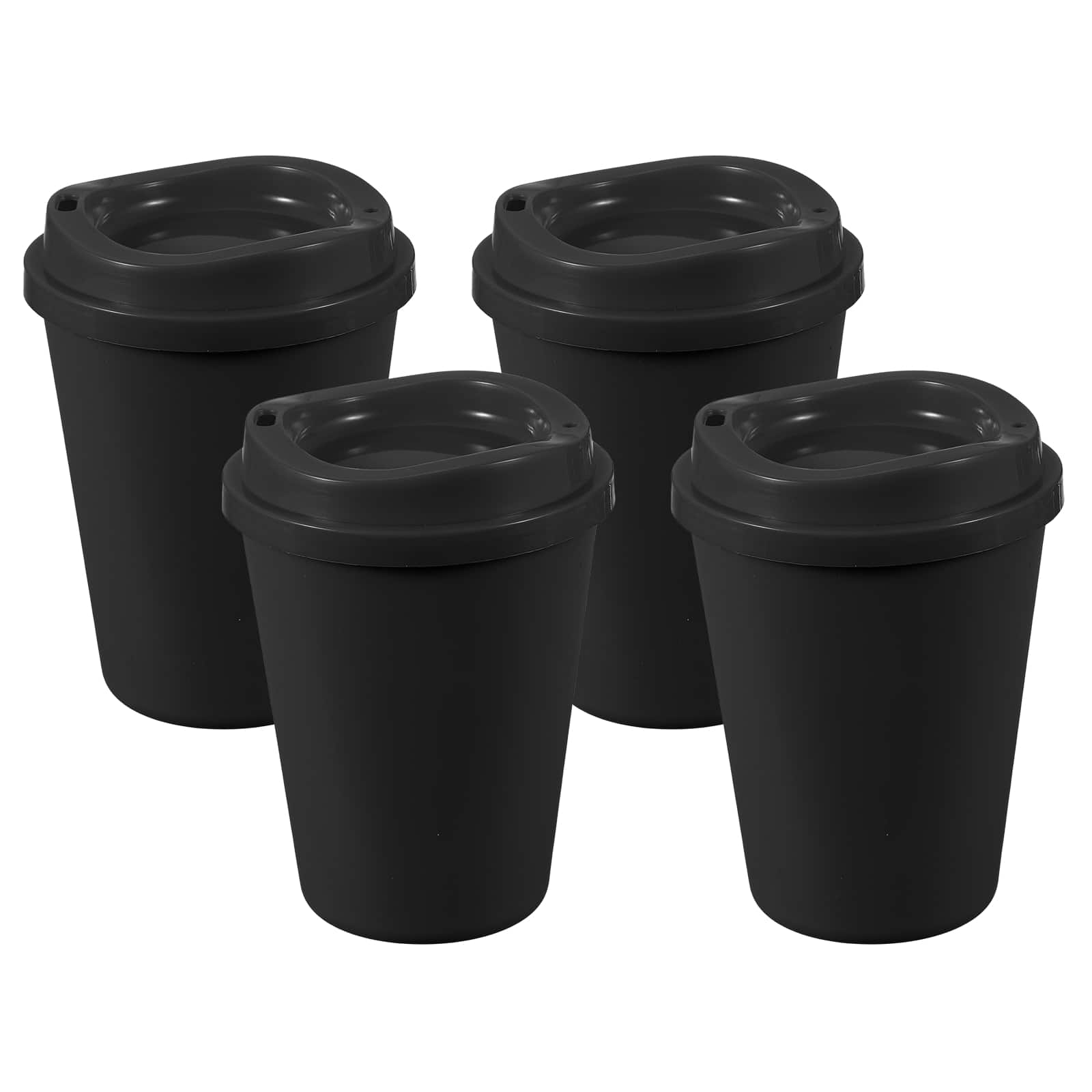 Unique Bargains - 4pcs Reusable Coffee Cups with Lids, 12oz Travel Mugs Spill Proof for Hot and Cold Drinks Juice Tea - Black