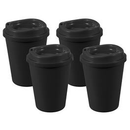 Unique Bargains - 4pcs Reusable Coffee Cups with Lids, 12oz Travel Mugs Spill Proof for Hot and Cold Drinks Juice Tea - Black