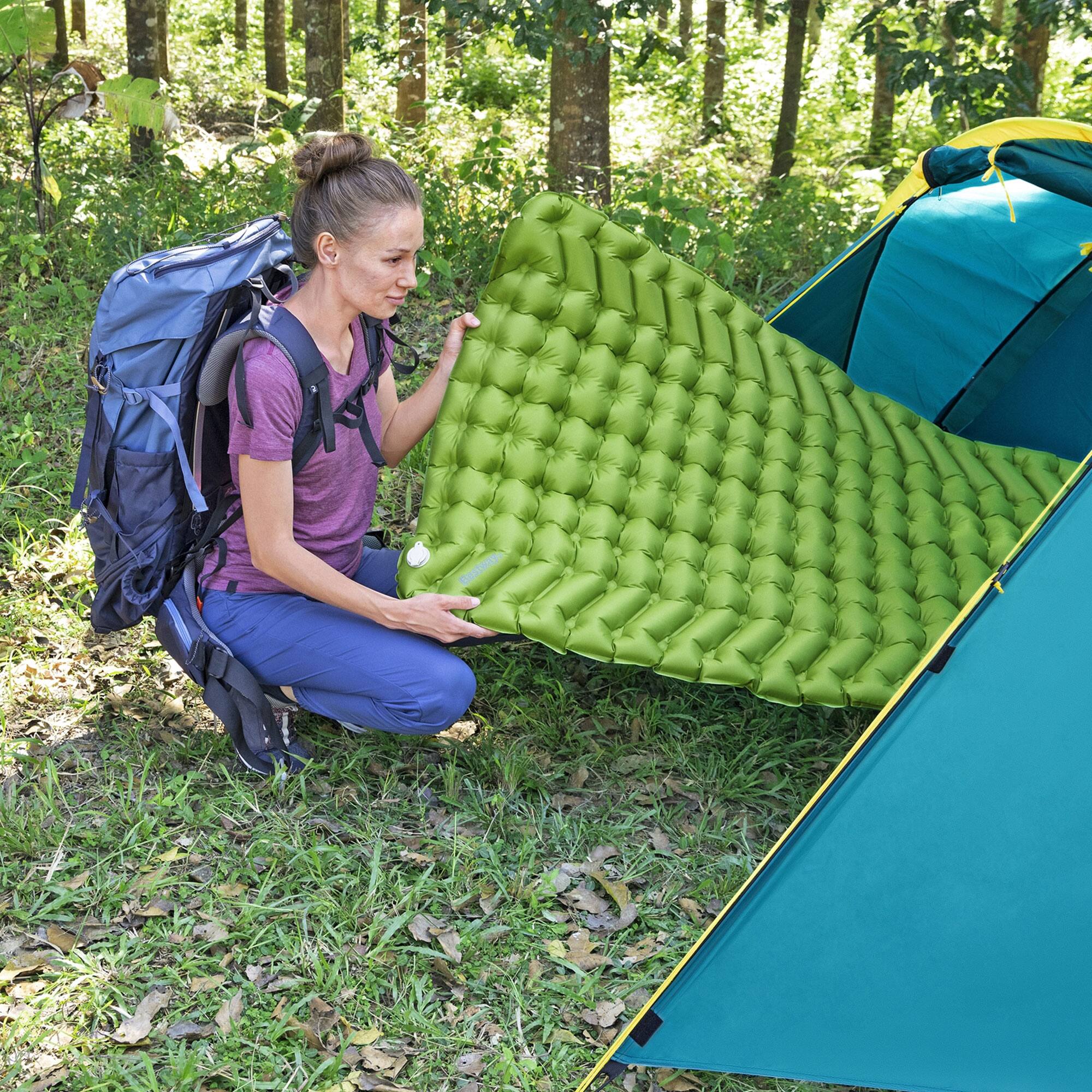 Alt View 4. Bestway - Bestway WanderLite Large Rectangular Sleeping Air Pad with Storage Bag, Green - Green.