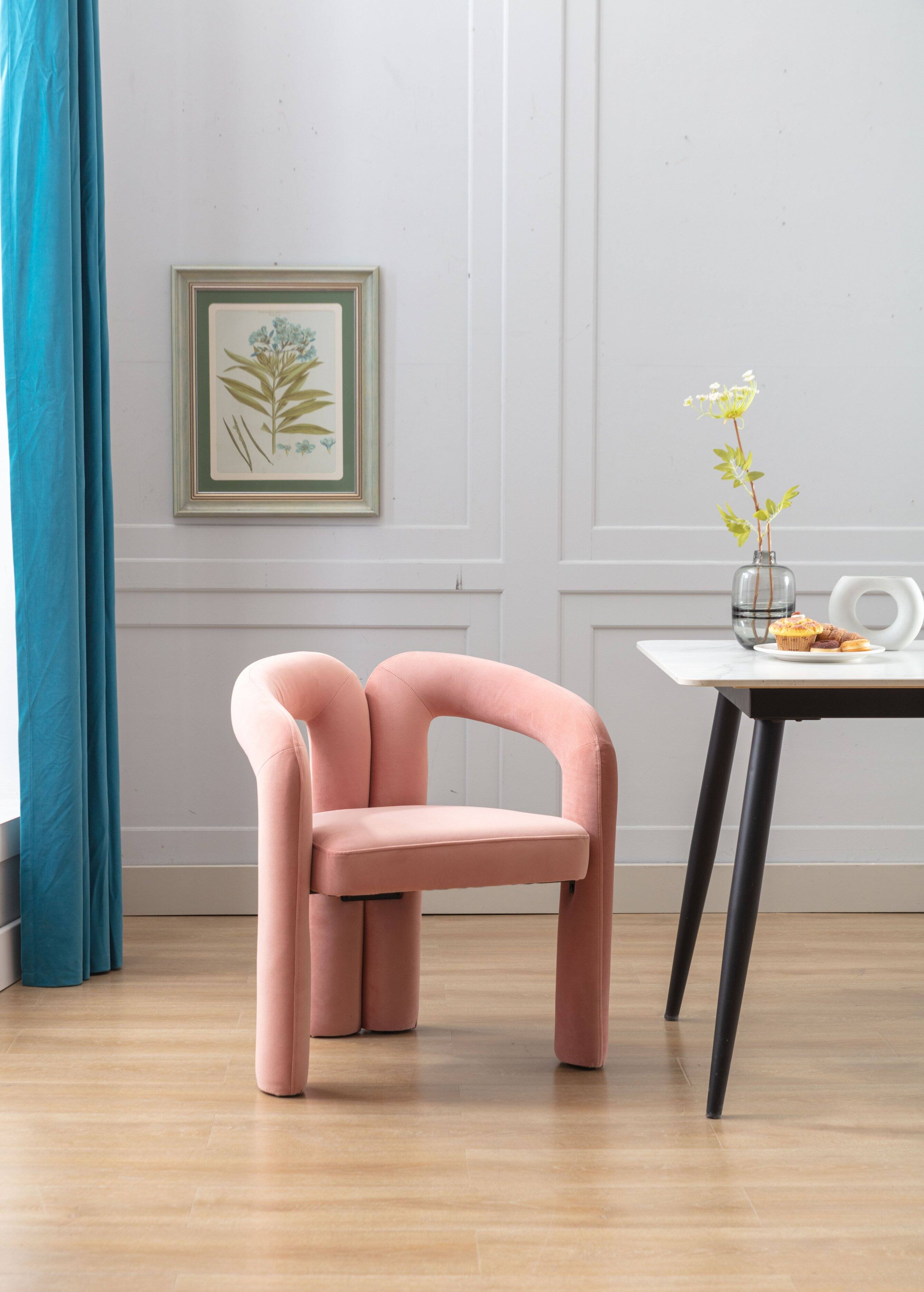 Left. Trinkets Crazed - Modern Barrel Dining Chairs Set of 2, Velvet Fabric Upholstered Kitchen  Accent Chairs with Arms/Open Back - Pink.