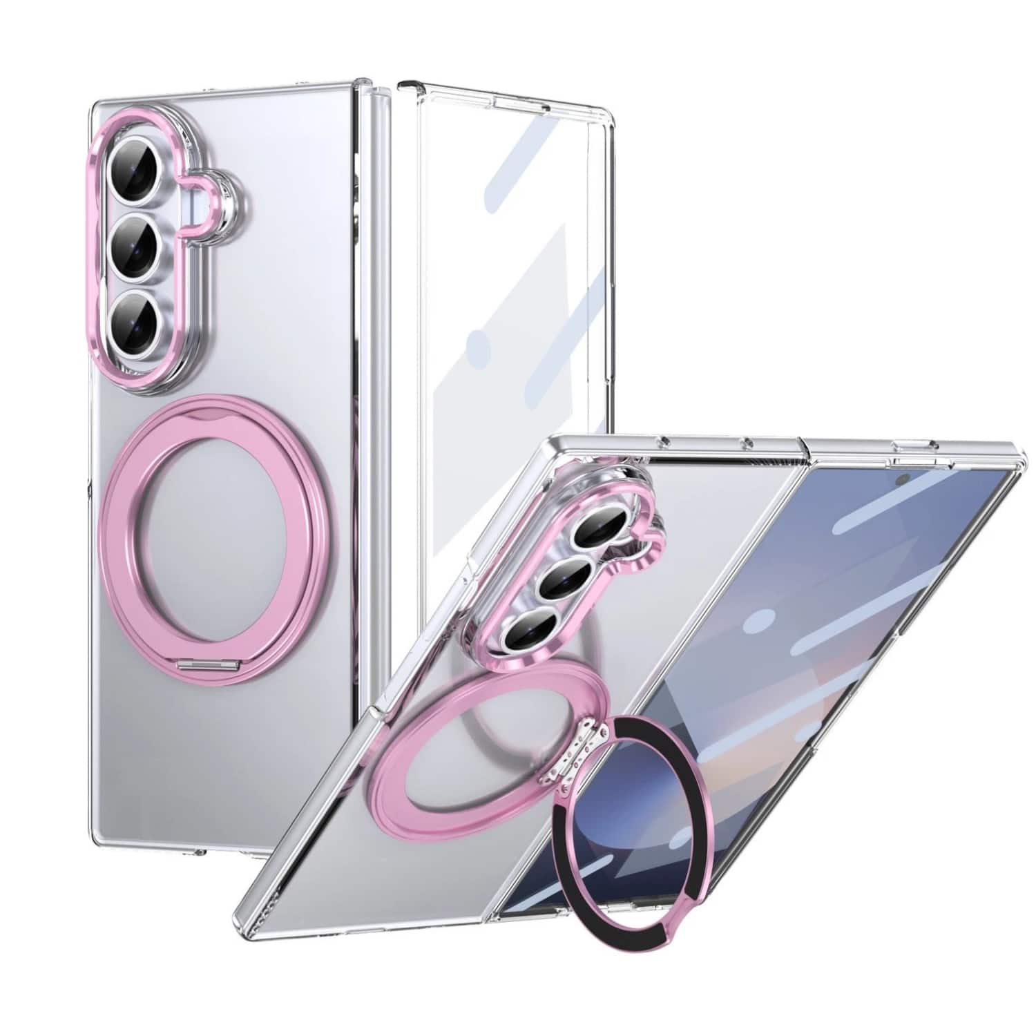 Stock Preferred - Clear Magnetic Ring Stand Case for Samsung Galaxy Z Fold 7 - Pink