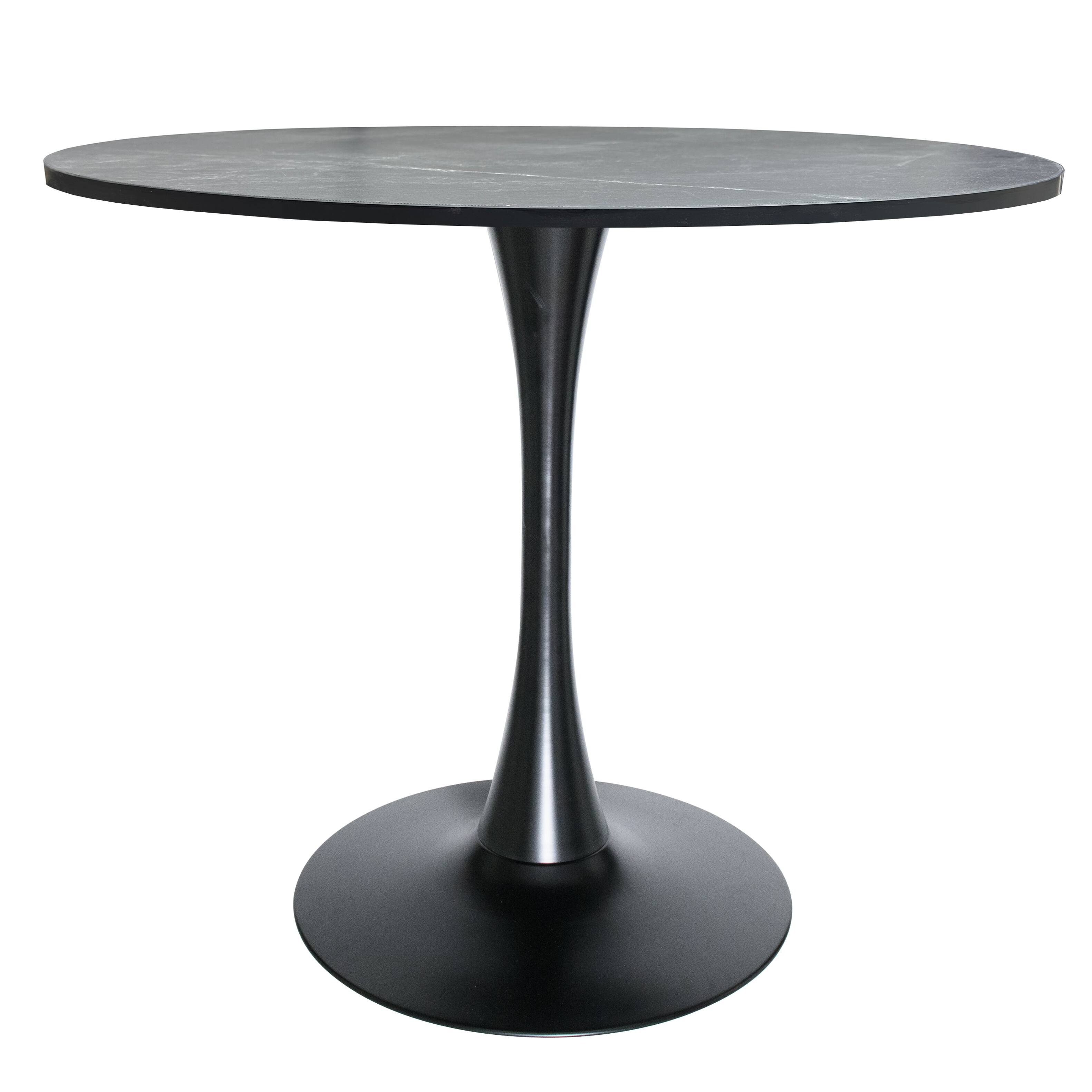 Left. LeisureMod - Bristol Modern 36-Inch Round Pedestal Dining Table - Contemporary Wood Top Kitchen Table with Iron Base - MDF - Black.