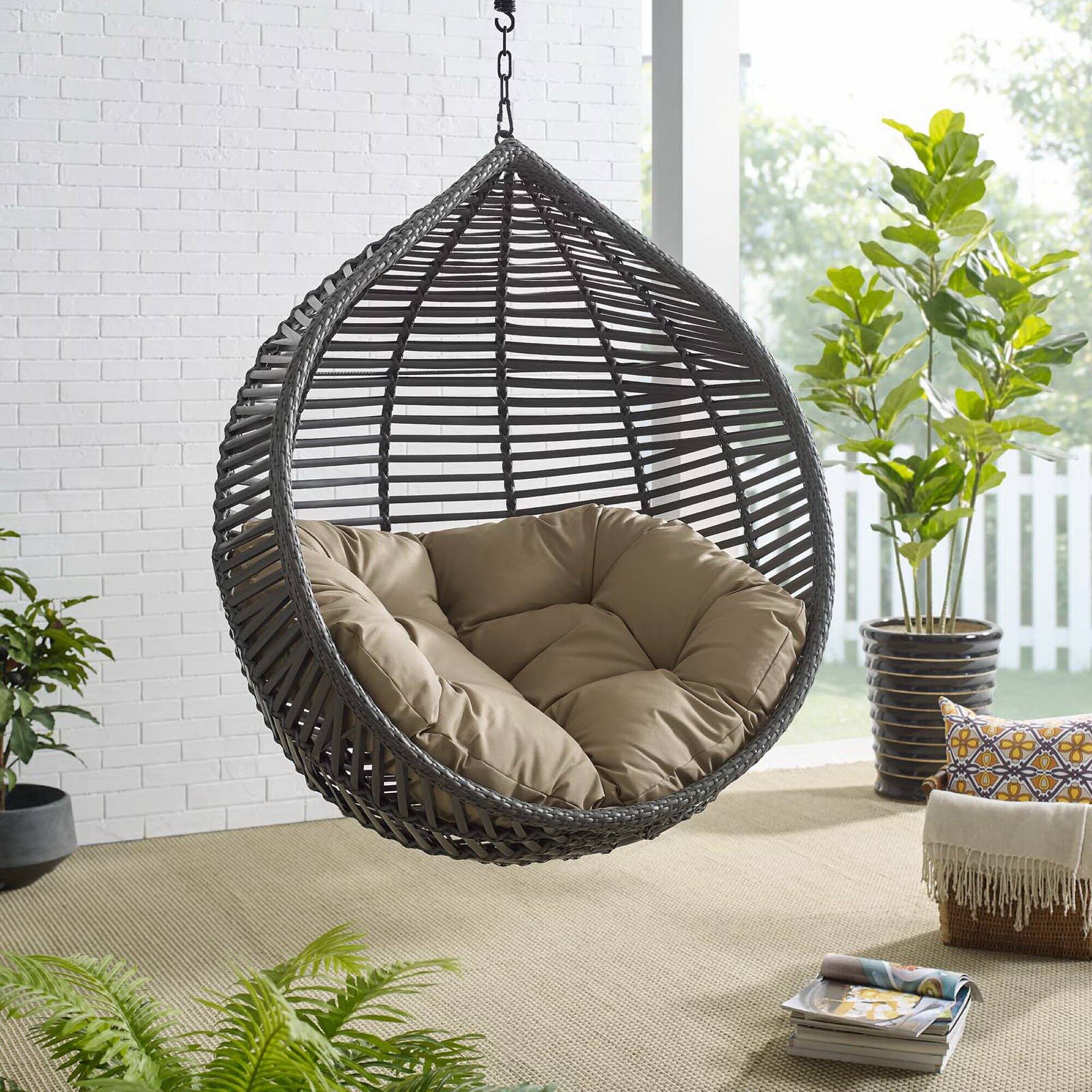 Alt View 2. Modway - Garner Teardrop Outdoor Patio Swing Chair by Modway - Gray Mocha.