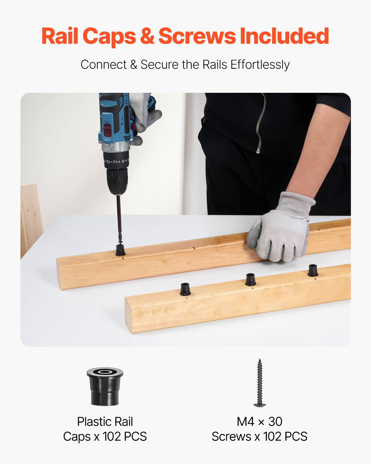 Rail Caps & Screws Included
Connect & Secure the Rails Effortlessly
0i* 1 Plastic Rail Caps X 102 PCS
M4 x 30 Screws X 102 PCS