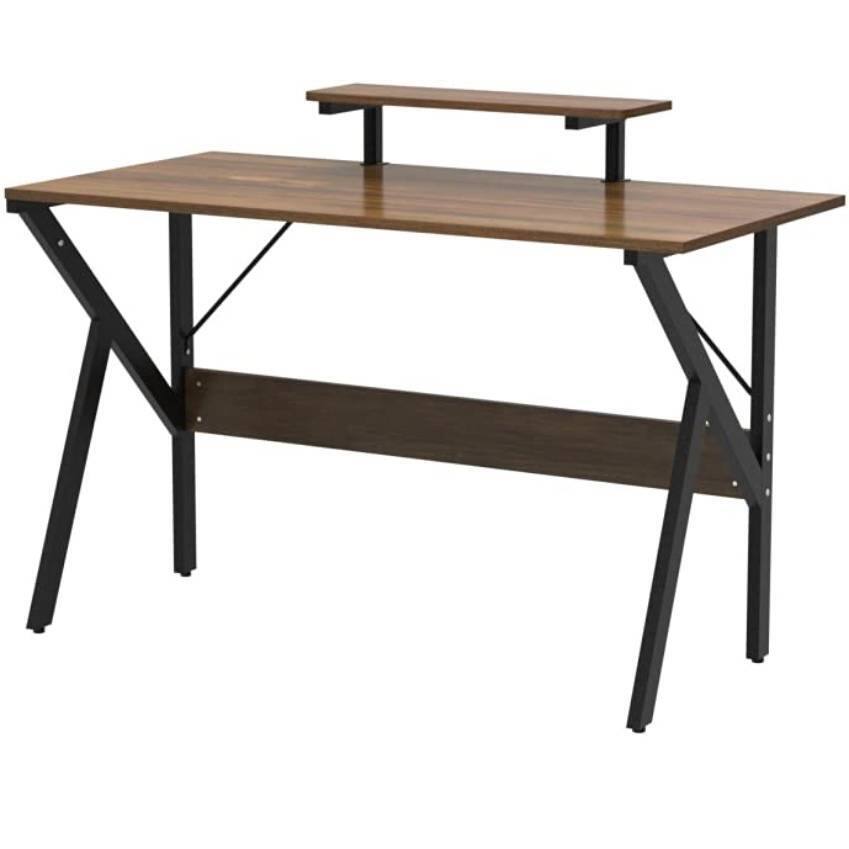 Front. SlickBlue - 47-Inch Laptop Desk with Moveable Top Shelf for Home Office Use - Walnut, Black.