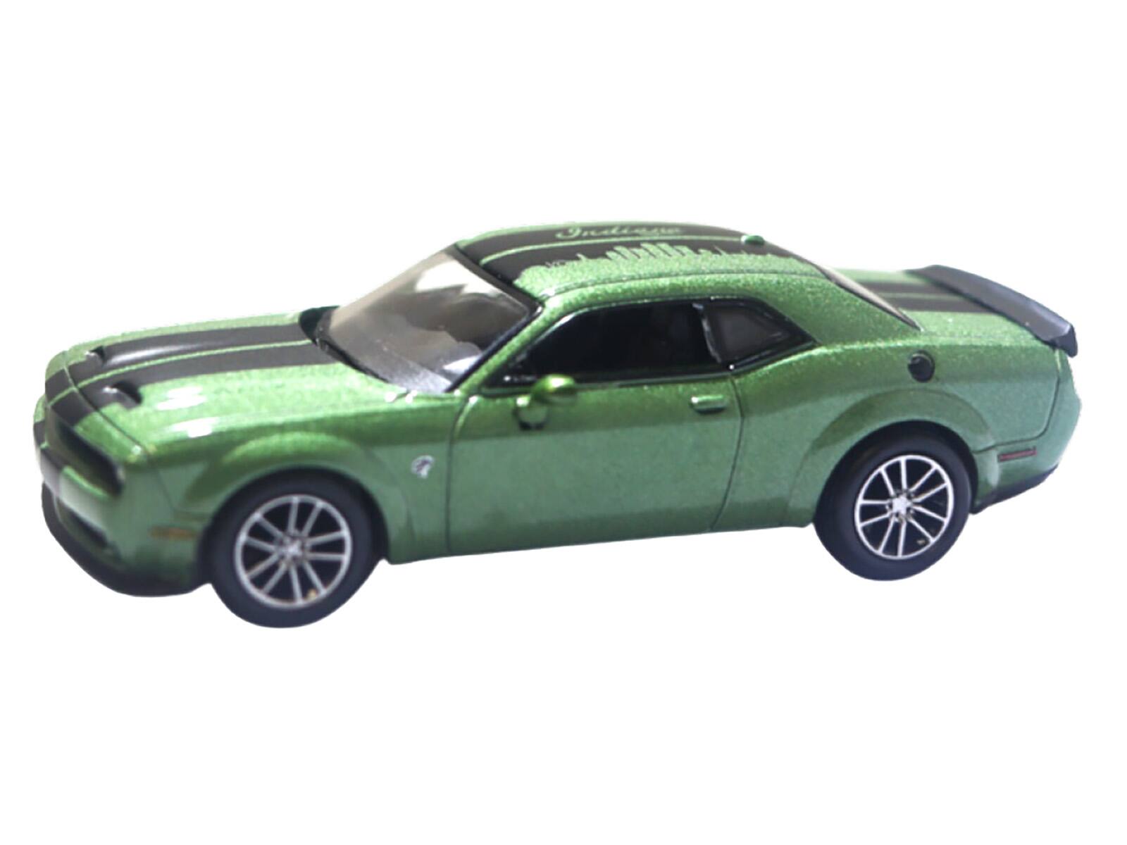 Alt View 1. Greenlight - 2020 Dodge Challenger SRT Hellcat Widebody F8 Green Metallic with Black Indiana Stripes 1/64 Scale Model by Greenlight.