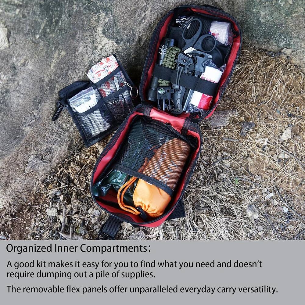 Organized Inner Compartments:  
A good kit makes it easy for you to find what you need and doesn't require dumping out a pile of supplies. The removable flex panels offer unparalleled everyday carry versatility.