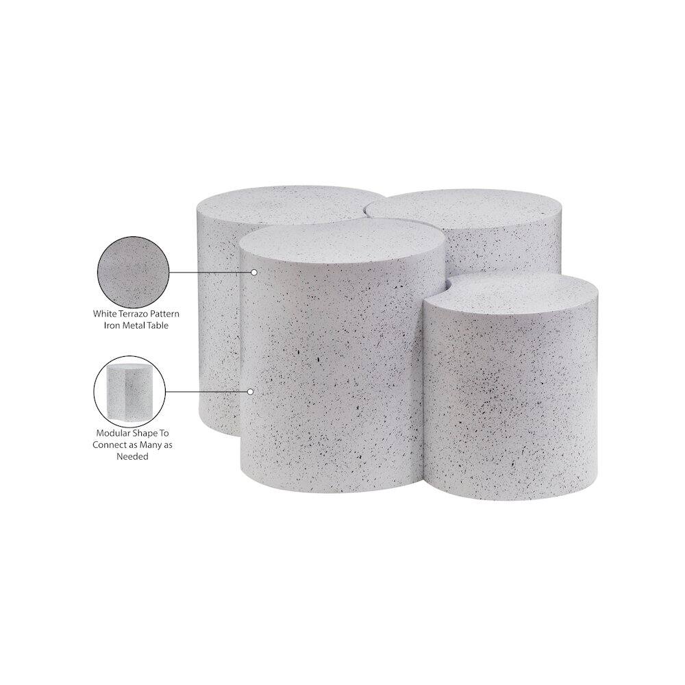 White Terrazzo Pattern Iron Metal Table  
Modular Shape To Connect as Many as Needed
