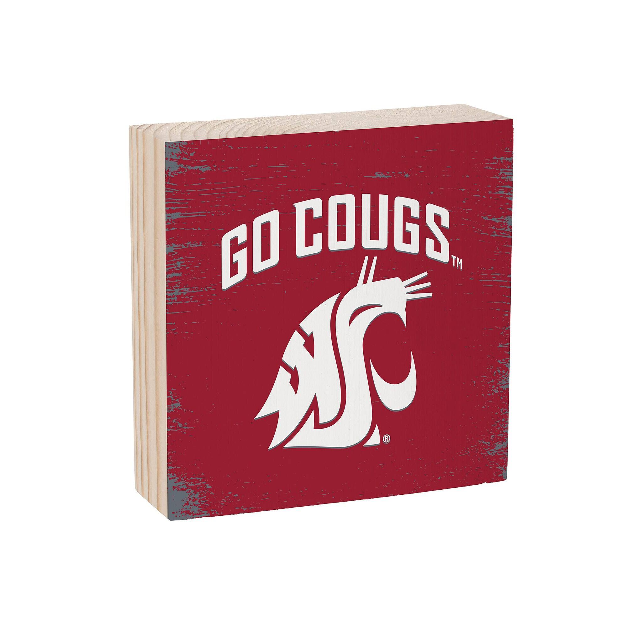 Alt View 1. Evergreen Enterprises - Washington State Cougars 6" Square Fan Chant Wood Block Shelf Sign - Multicolor.