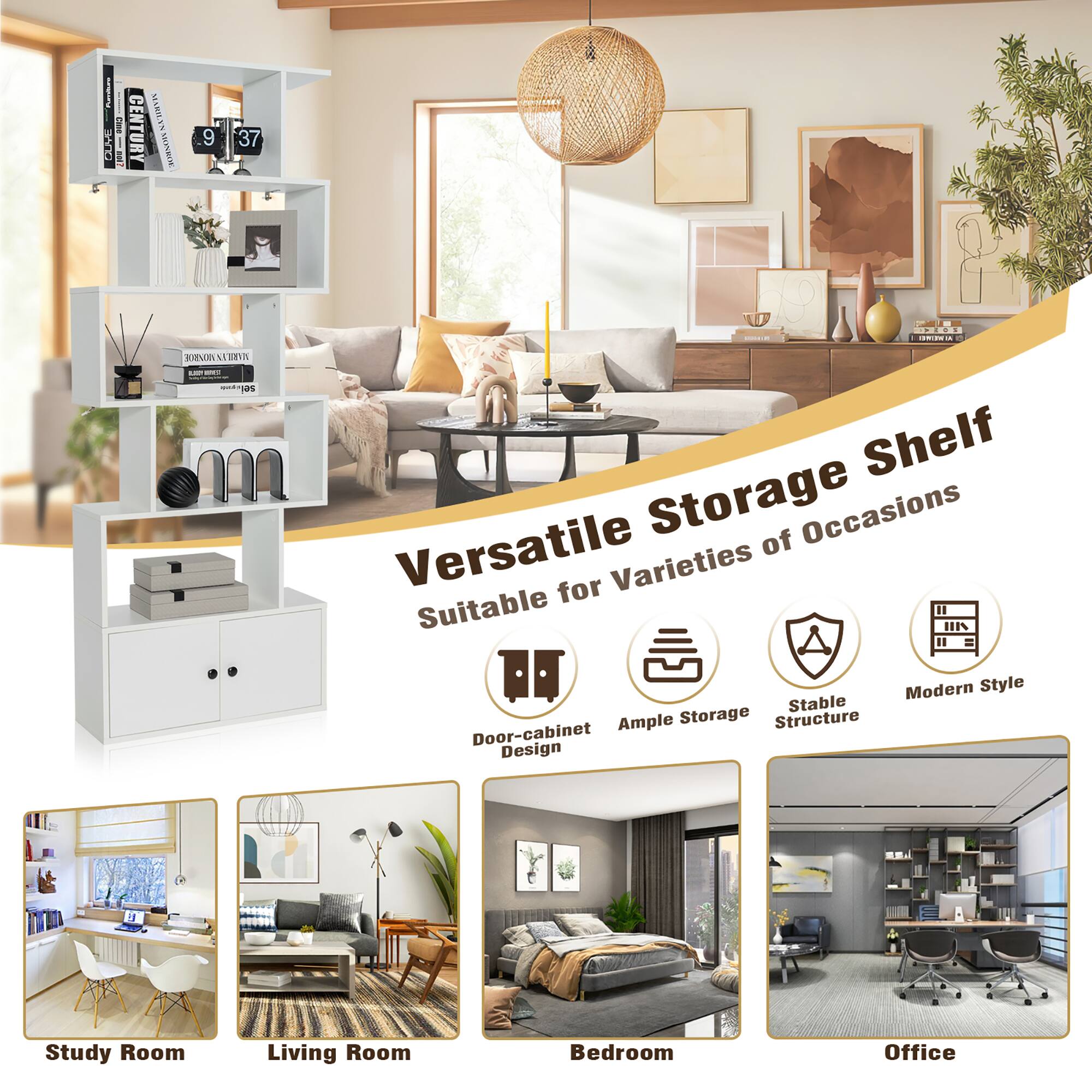 Versatile Storage Shelf Suitable for Varieties of Occasions

Modern Style
Ample Storage
Stable Structure
Door-cabinet Design
Study Room
Living Room
Bedroom
Office