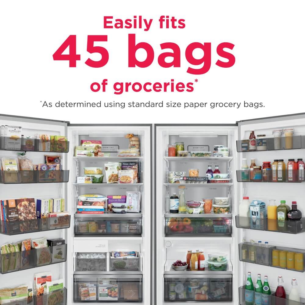 Easily fits 45 bags of groceries*  
*As determined using standard size paper grocery bags.