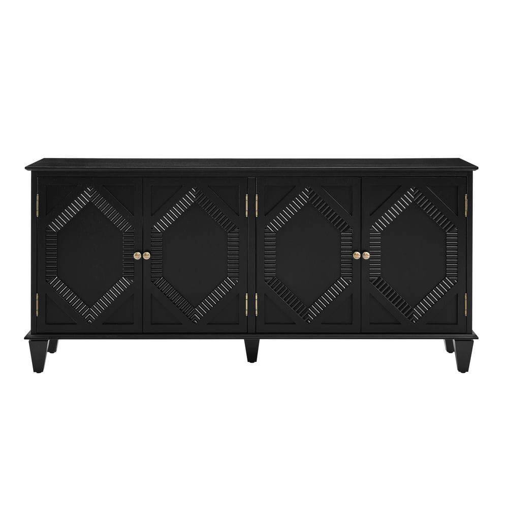 Alt View 5. Kadyn - 65.2" Mid Century Modern Sideboard Buffet Cabinet, Accent Coffee Bar Wine Bar Storage Cabinet, Black - Black.