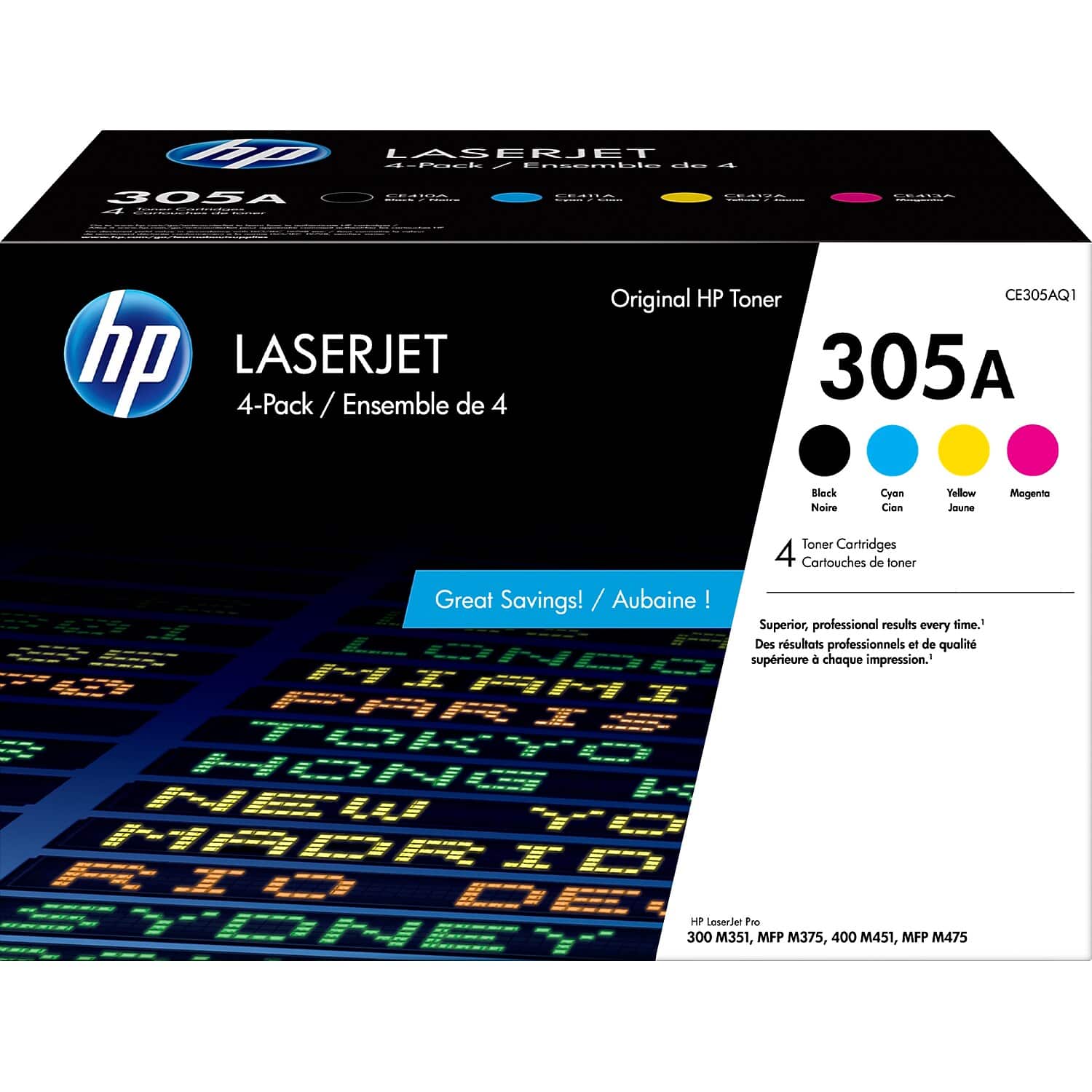 HP - 305A Standard Yield Toner Cartridge, 4/Pack (CE305AQ1) - Black/Cyan/Magenta/Yellow