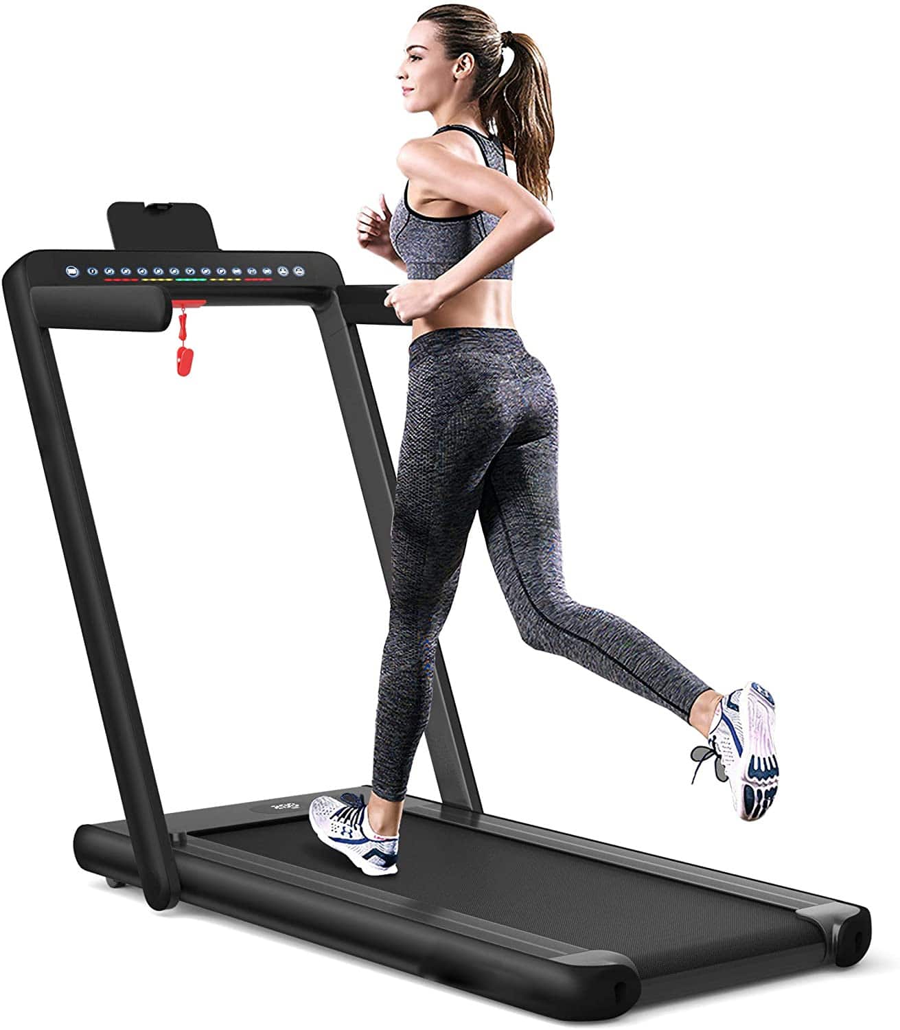 Ecooso - 2.25HP 2-in-1 Folding Electric Treadmill & Walking Pad with Dual Display and App Control - Black