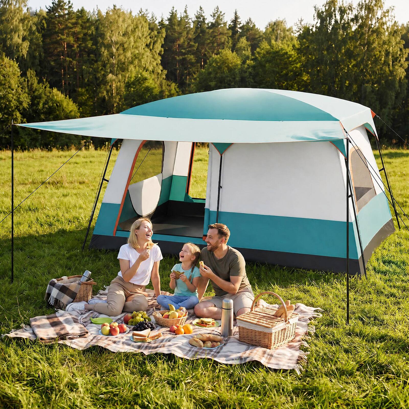 Alt View 3. Gymax - Gymax Camping Tent w/ Skylight & Portable Carry Bag Family Cabin Tent w/ 2 Mesh Windows & Doors - Green.