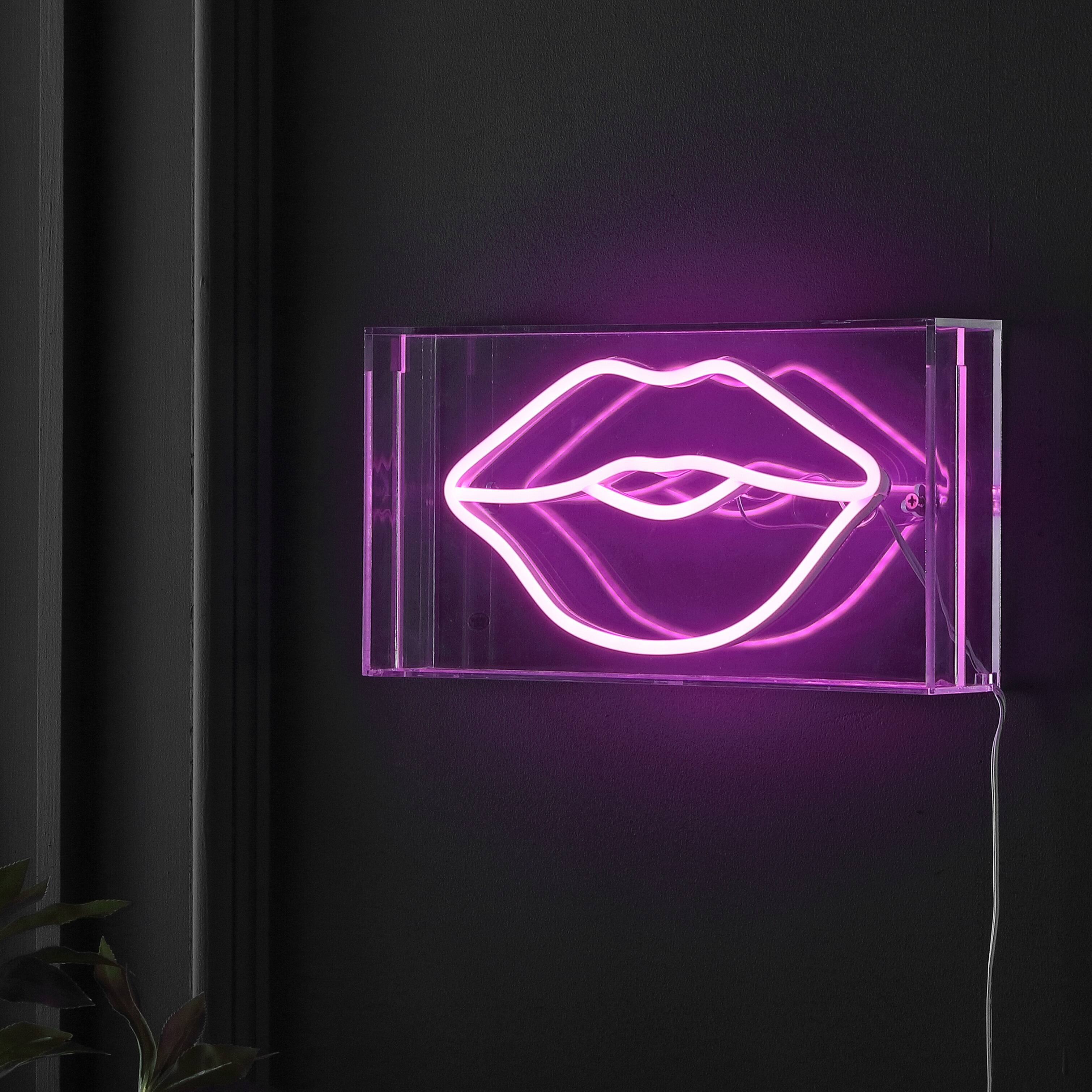Alt View 5. Jonathan Y - Lips 11.88" X 5.88" Contemporary Glam Acrylic Box USB Operated LED Neon Light, Pink - Pink.