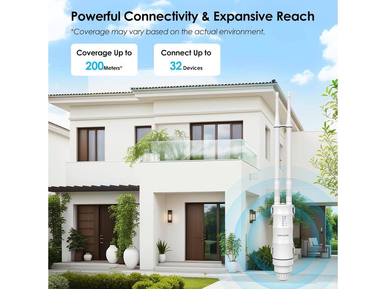 Powerful Connectivity & Expansive Reach  
*Coverage may vary based on the actual environment.  
Coverage Up to 200 Meters*  
Connect Up to 32 Devices
