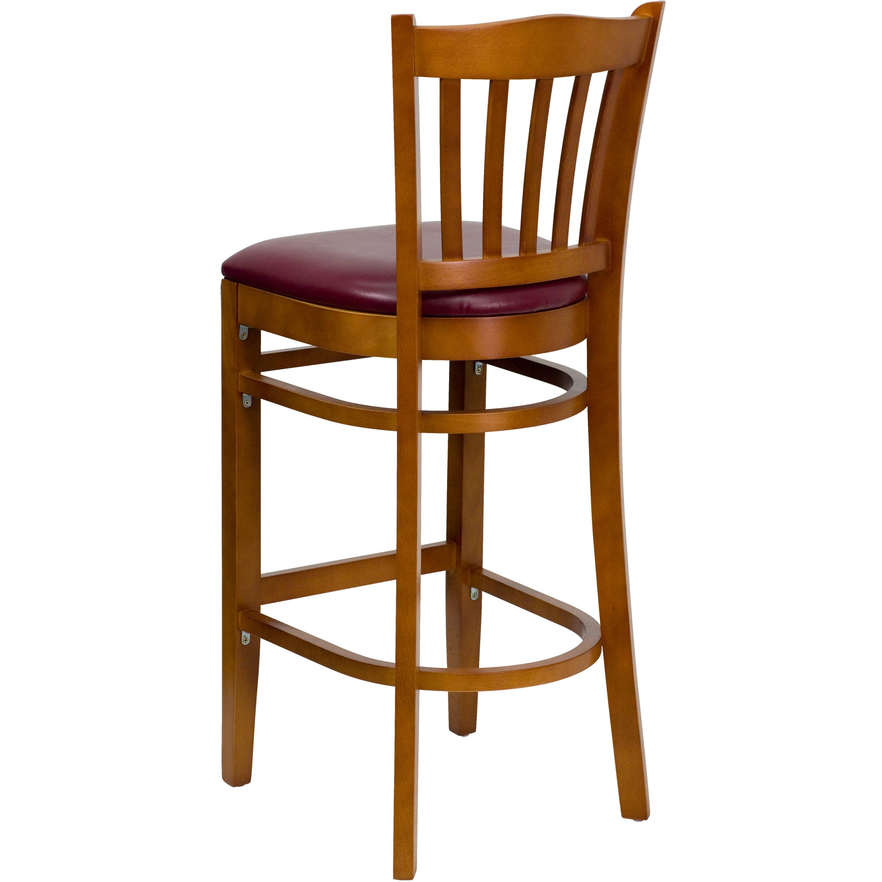 Alt View 3. Emma + Oliver - Vertical Slat Back Wooden Restaurant Dining Barstool - Burgundy Vinyl Seat/Cherry Wood Frame.