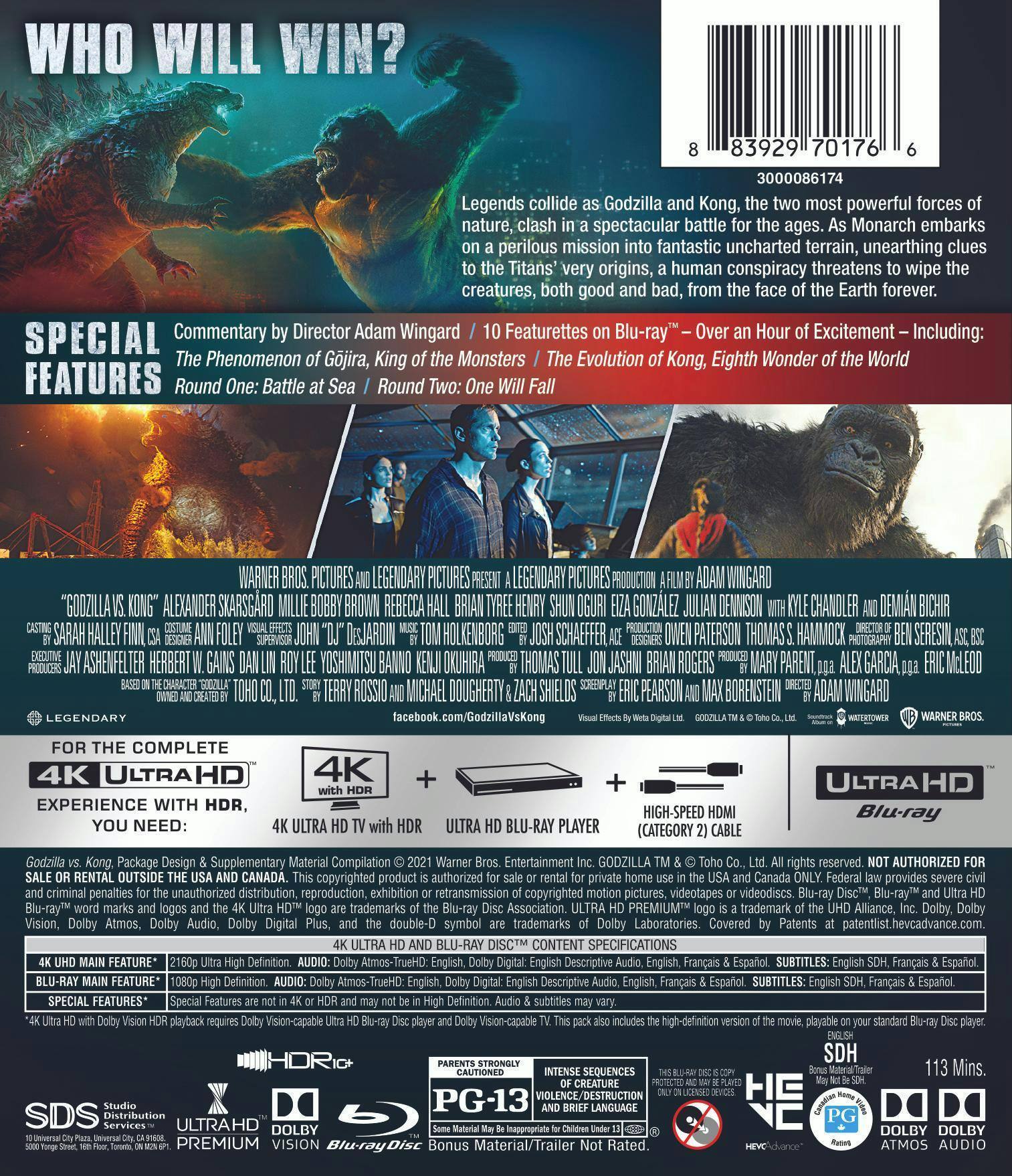 Back. Godzilla Vs. Kong   - 4K Blu-Ray.