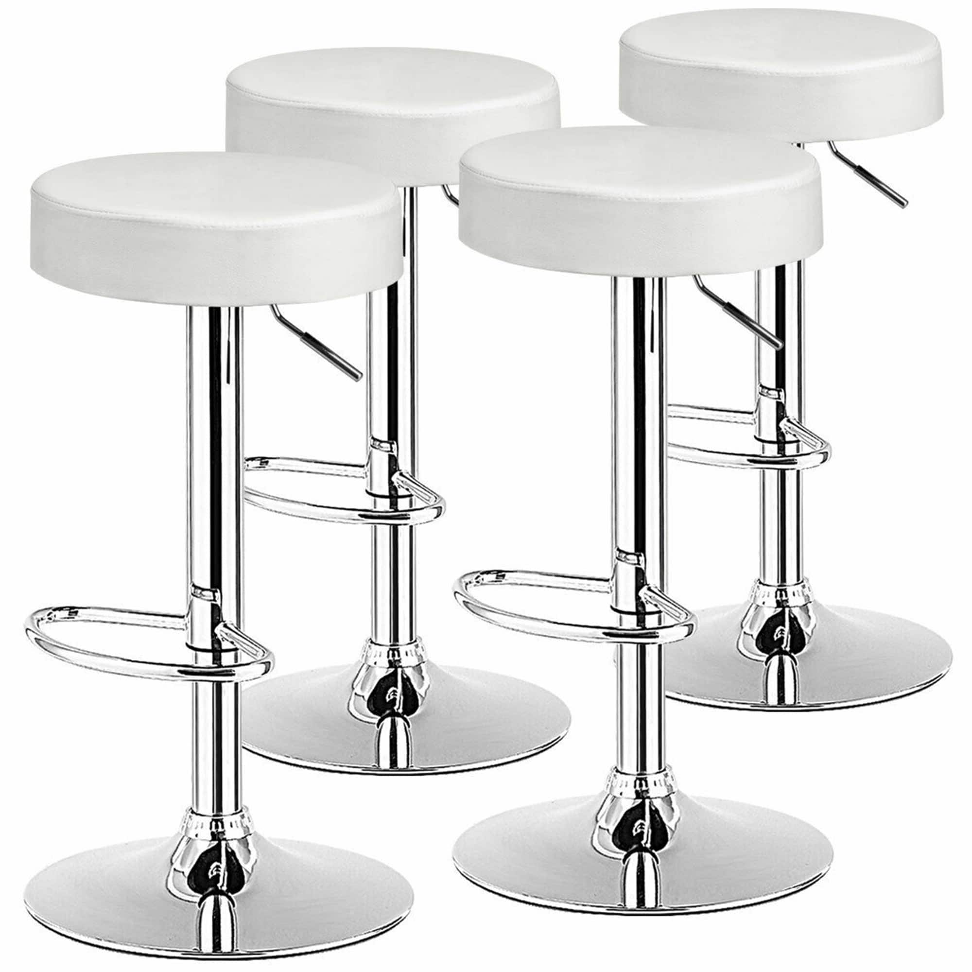 Gymax - 4PCS Adjustable Swivel Bar Stool PU Leather Kitchen Counter Bar Chairs - White