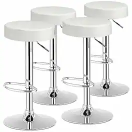 Gymax - 4PCS Adjustable Swivel Bar Stool PU Leather Kitchen Counter Bar Chairs - White