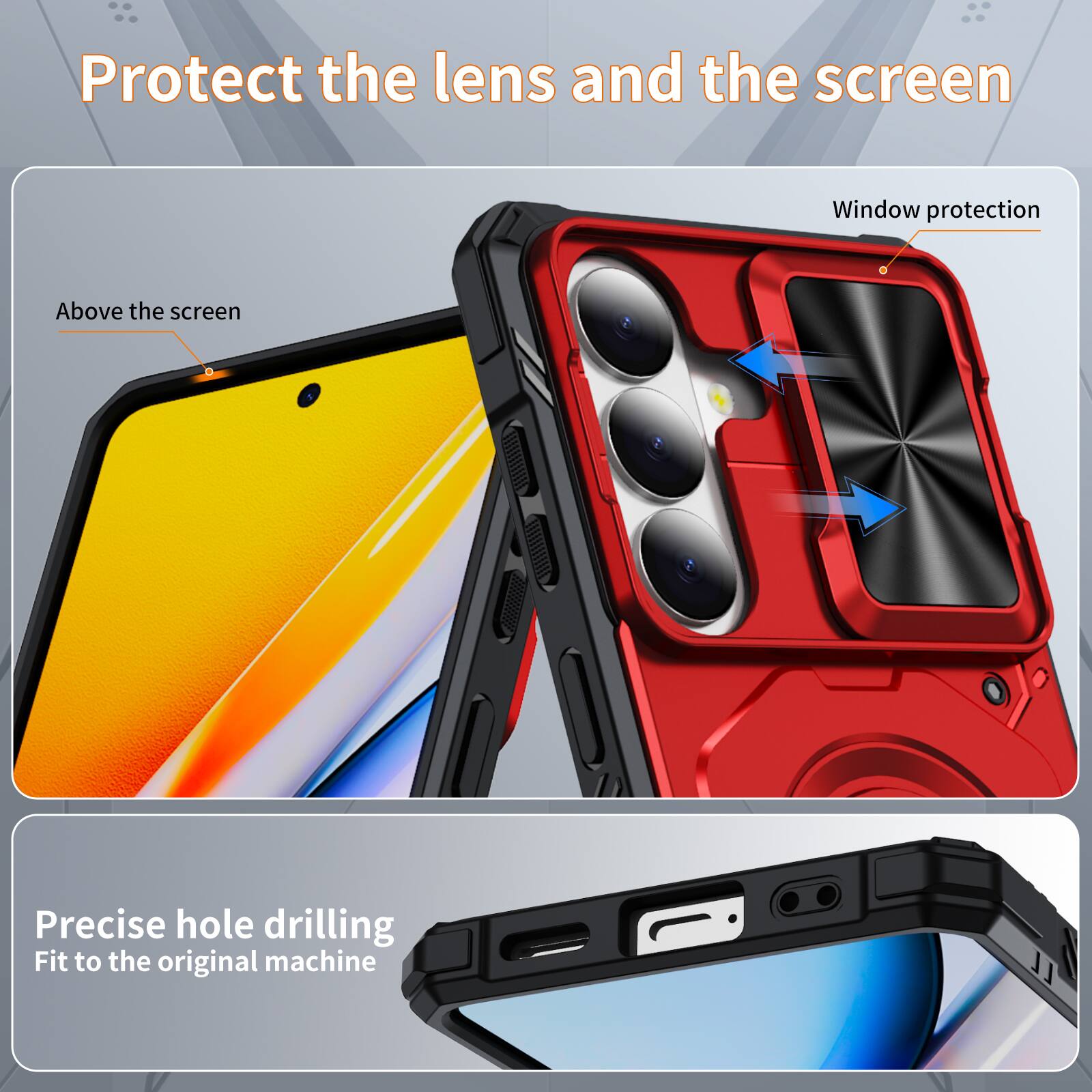 Protect the lens and the screen  
Window protection  
Above the screen  
Precise hole drilling  
Fit to the original machine