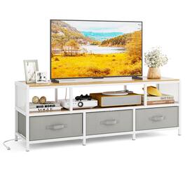 Gymax - TV Stand for TVs up to 65'' w/ Power Outlets USB Charging Open Shelf Natural - Natural, Gray, White
