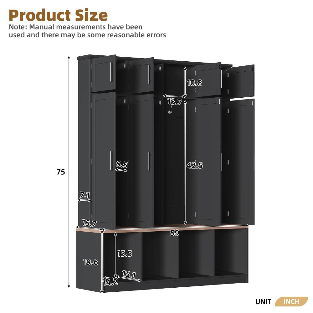 Product Size Note: Manual measurements have been used and there may be some reasonable errors

- Height: 75 INCH
- Width: 42.5 INCH
- Depth: 13.7 INCH
- Shelf Height: 10.8 INCH
- Drawer Height: 7.1 INCH
- Drawer Width: 15.7 INCH
- Bottom Shelf Height: 15.5 INCH
- Bottom Shelf Width: 19.6 INCH
- Bottom Shelf Depth: 15.1 INCH
- Bottom Shelf Height: 14.2 INCH