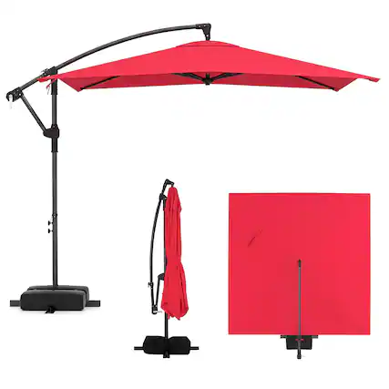 Front. Gymax - Gymax 8 x 8 FT Offset Cantilever Patio UmbrellaSquare Hanging Outdoor Market Umbrella Outdoor Red - Red.