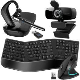 Delton - 90x Work Anywhere Bundle: Ergonomic Keyboard & Mouse, Webcam, Headset (DBND4WLS90X) - Black