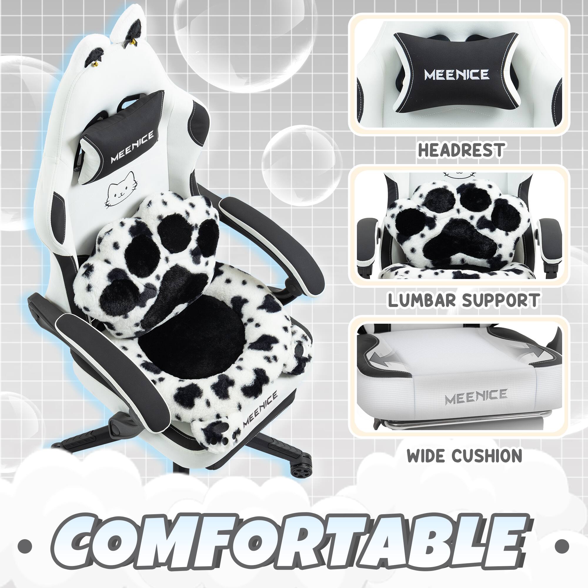 MEENICE MEENICE HEADREST LUMBAR SUPPORT MEENICE MEENICE WIDE CUSHION COMFORTABLE