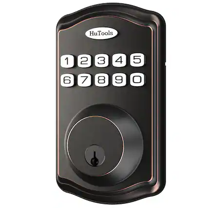 Front. ZACHVO - Fingerprint Keyless Deadbolt, Keypad + Emergency Port, Oil-Rubbed Bronze - Black.